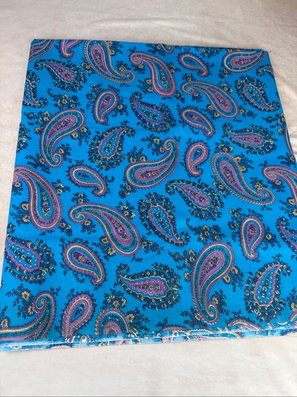Vintage Paisley Fabric Blue Purple 36”x3.66Y Retro Mod MCM Groovy